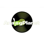 Logo AnalogPlanet sur fond transparent avec un vinyle en arrière plan au centre