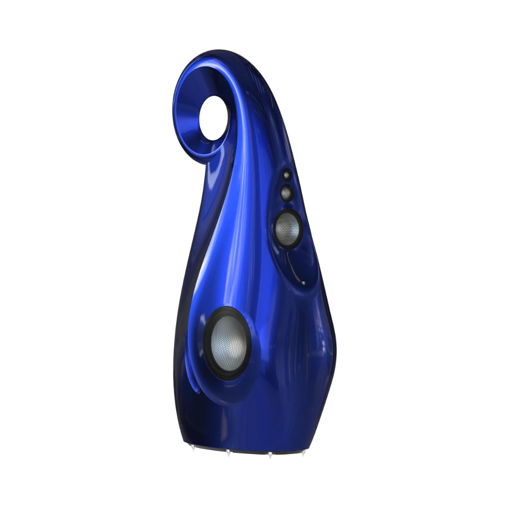 Enceinte passive Vivid Audio Giya G1s Cu bleue vue de côté sur fond transparent