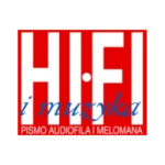 Logo Hi-Fi i Muzyka sur fond rouge