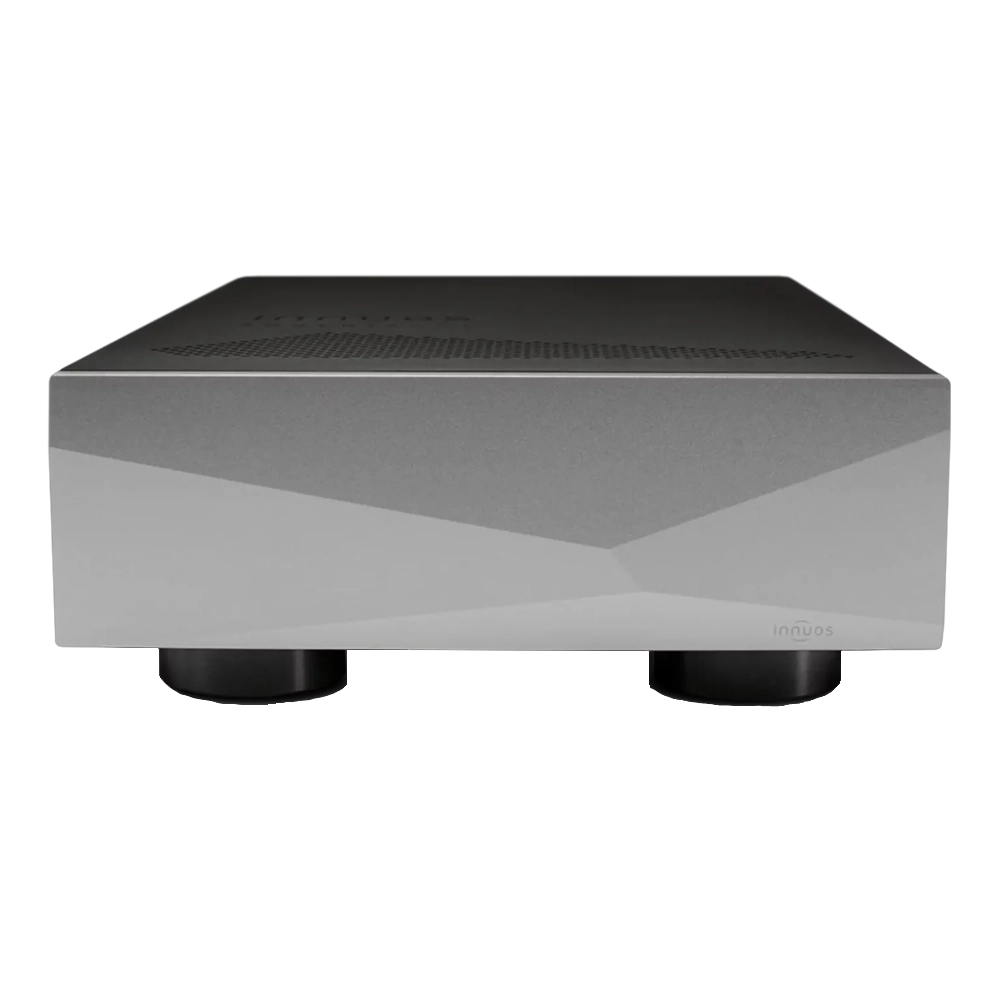 Switch réseau Innuos PhoenixNET souleur argent (Silver) reprenant le design de la marque avec sa façade angulaire, nom de la marque gravé en bas à droite