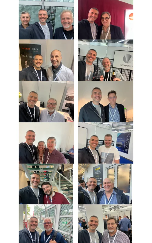 13 selfies pris sur le salon de Munich 2023 avec Jean-François ORTH, Nic POULSON, Guido TENT, Daniel WEISS, Bruno GINARD, Peter FOSTER et Mike KIRKHAM, Laurence DICKIE